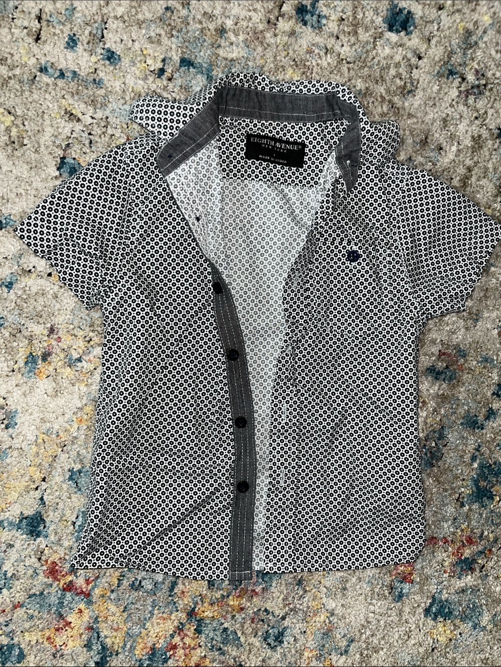 Eighth Avenue Kids Black & White Geo-Print Short-Sleeve Button-Down Shirt